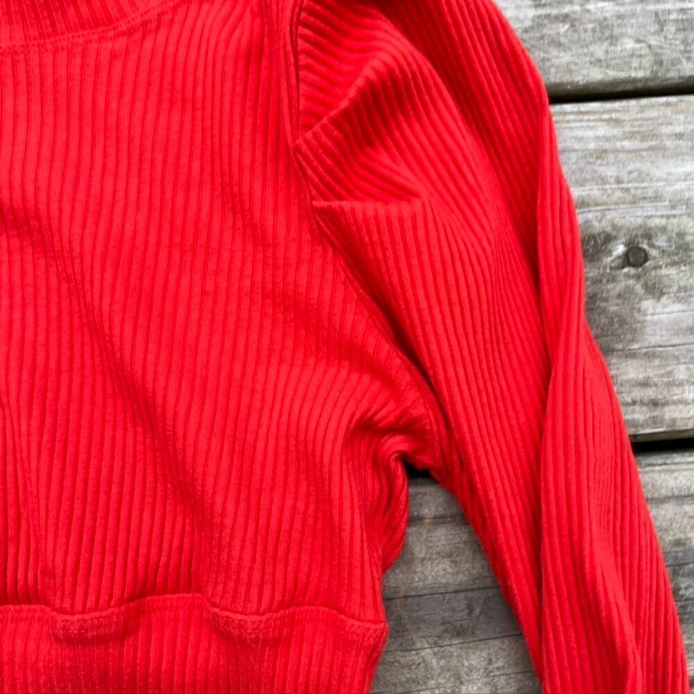 Free People Orange Ribbed Turtleneck Cropped Balloon Sweater Small - Picture 4 of 9